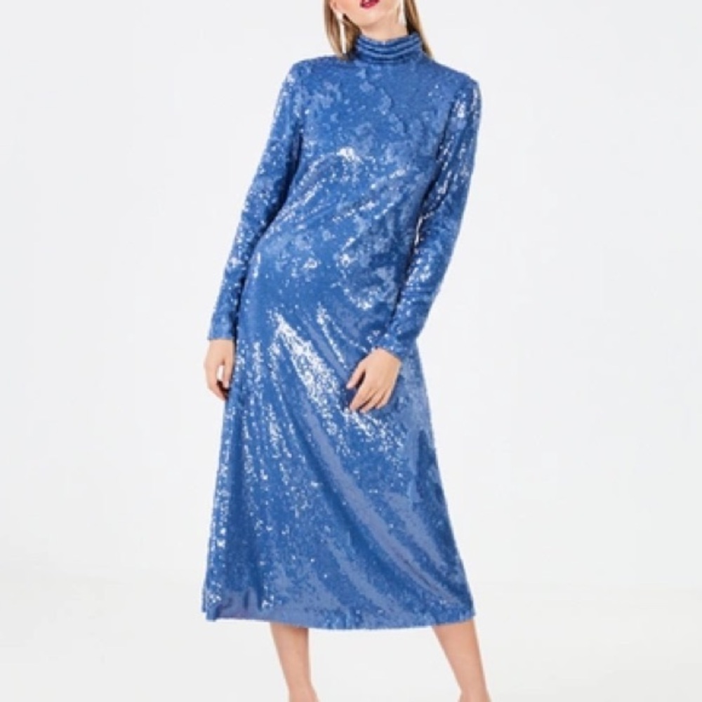 BCBGMAXAZRIA Burnt Orange Sequin Turtleneck Dress in XXS